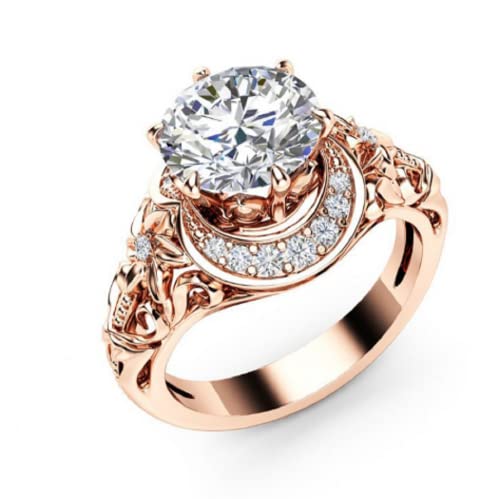 HUKQBUNX 18k Rose Gold morsonite Hollowed Out Flower Flower Crescent Diamond Multi Crystal gem morsonite Women's Precious Fashion Wedding Engagement Diamond Ring Size 6-10 (Size 10)
