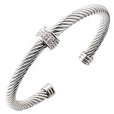 Dorriss Cable Cuff Bracelet for Women Silver,Stainless Steel Twisted Wire Bangle Bracelets Adjustabl