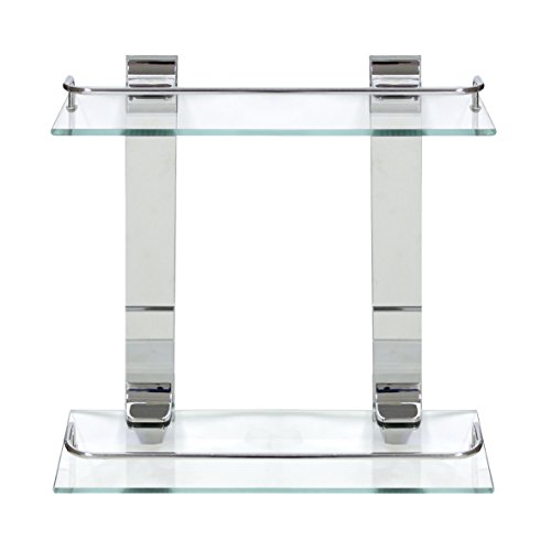 Modona Double Glass Wall Shelf With Rail – Polished Chrome – 5 Year Warrantee #TOP18