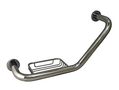 Keeney GB34211PC 18 In. Angled Reversible Grab Bar with Soap Dish Holder, Polished Chrome