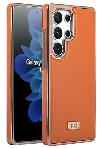 Image of BOUNCEBACK Faux Leather Electroplated Back Case /Cover for Samsung Galaxy S25 Ultra - Brown