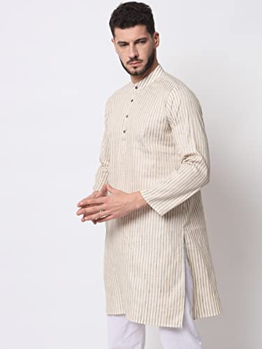 Image of Vastraa Fusion Men's Printed Kurta Pure Cotton Long Kurta, Round Collar, Full Sleeves, Button Kurta, Ethnic Wear