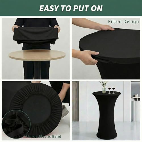 Yomeri Cocktail Spandex Round Tablecloth, 2 Pack 24"x43" Highboy Fitted Stretch Cocktail Table Covers High Top Table Cloth for Banquet Wedding Bar Party - Black by Yomeri - Used condition - Image 5