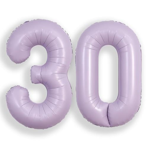 Image of SUWEN 40 Inch Light Purple Large 30 Balloon Number Big Foil Helium Lavender Number Balloons Huge Mylar 0-9 Giant Jumbo Happy 30th Birthday Party Anniversary Decorations