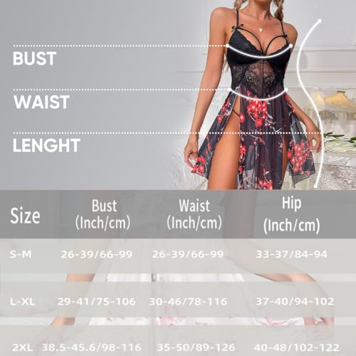 VicSec Sexy Dessous für Damen Spitze Durchsichtige Babydoll Unterwäsche Nachthemd Negligee V-Ausschnitt Teddy Kleid Reizwäsche Lingerie Nachtwäsche mit G-String für Valentinstag Flitterwochen