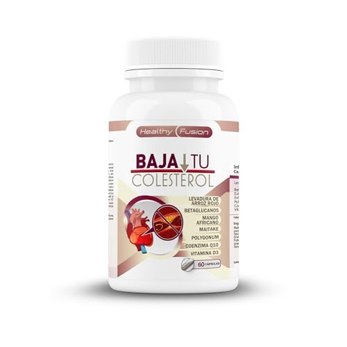 Baja tu Colesterol Healthy Fusion | Levadura Roja de Arroz + Monacolina K 2.9mg | Tratamiento natural para colesterol, lípidos y triglicéridos | Coenzima Q10, Resveratrol, Betaglucanos | 60 cápsulas