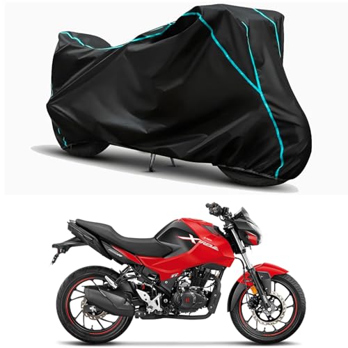Image of Waterproof Bike Body Cover Compatible for | Hero Xtreme 160R | Taffeta Fabric, Sky Piping Design, Bottom Elastic Fit | Dustproof, Sun UV & Rain Protection for All Weather.