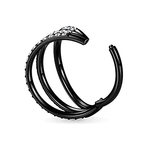 Peaklink 16G Conch Daith Piercing Triple Open Stacked Cz Cartilage Conch Helix Earring Hoop 316L Surgical Steel Septum Nose Rings 10Mm Lobe Earrings Unisex Hoop Earrings Septum Piercing Jewelry Black #TOP2