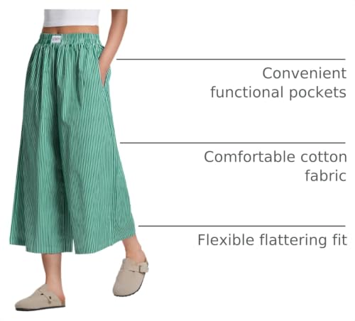 Image of LOMON Womens Wide Leg Capri Pants Gingham Plaid Culottes Summer Elastic Waist Palazzo Trousers Bottoms with Pockets