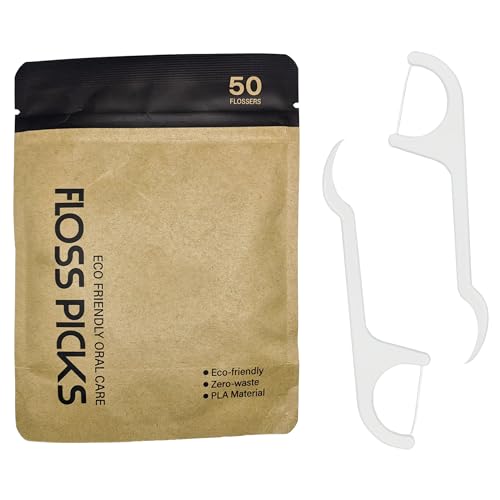 BOULTON Lot de 50 bâtonnets de fil dentaire respectueux de l'environnement pour les dents | Cure-dents jetables 2 en 1