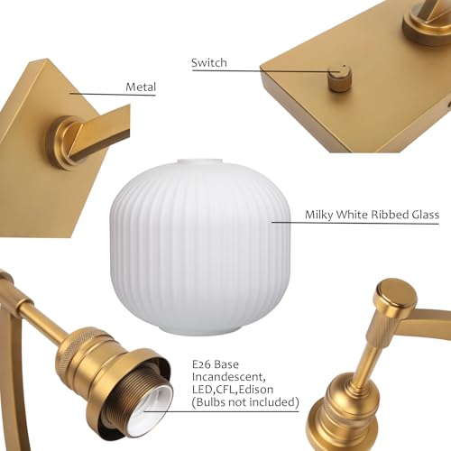Image of Pathson Milk White Glass Wall Sconce with Switch, Hardwired Wall Vanity Light, Mid-Century Vintage Wall Lamp Fixture or Living Room Farmhouse Bathroom Bedside Lighting