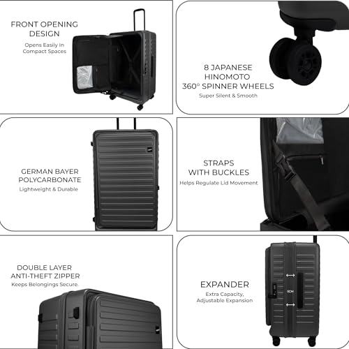 Image of F Gear Windsor Medium 68cm German Makrolon Polycarbonate|Japanese Hinomoto Wheel|Front-Opening Trunk-Style Hard Luggage|Check-in Suitcase Travel|Laptop sleeve, Expandable, Anti-Theft Zipper|Steel Grey