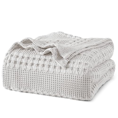 Image of PHF 100% Cotton Waffle Blanket Twin Size for College Dorm, Lightweight Breathable and Soft for Summer, Luxury Aesthetic Waffle Weave Blanket for Bed & Gifts for Women, 66 inchx90 inch, Light Grey
