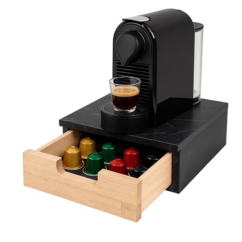 Mottiwood Soporte para cápsulas con cajón, ahorra espacio, efecto mármol negro, 31 x 31 x 12 cm, cajón porta cápsulas o gofres para Nespresso y Dolce Gusto, sobres y accesorios, fabricado en Italia