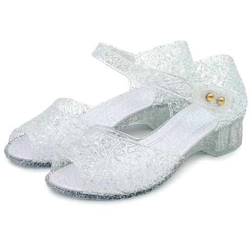 Image of techcity Princess Girls Sandals Dress Up Dance Party Cosplay Jelly Shoes for Kids Toddler Mary Janes