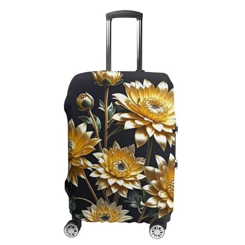 Gold Flowers on Black Printed Luggage Cover Protector, Fits 18-32 Inch Luggage - Main Image