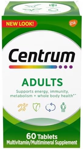 Fits Centrum Adult Multivitamin/Multimineral Supplement with Antioxidants, Zinc, Vitamin D3 and B Vitamins, Gluten Free, Non-GMO Ingredients - 60 Count