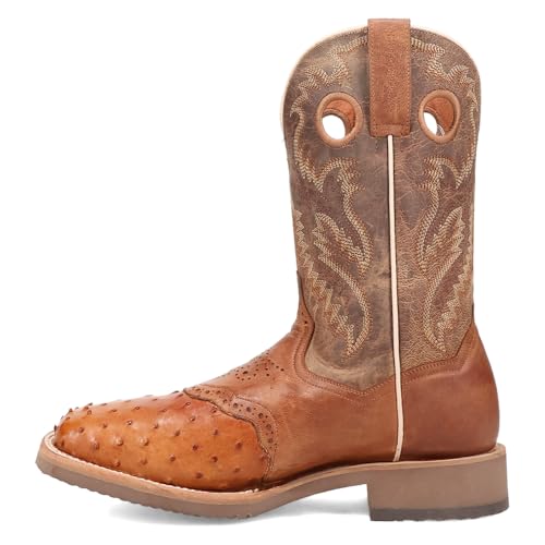 Dan Post Boots Mens Martel Ostrich Embroidered Square Toe Pull On Dress Boots Mid Calf - Brown3