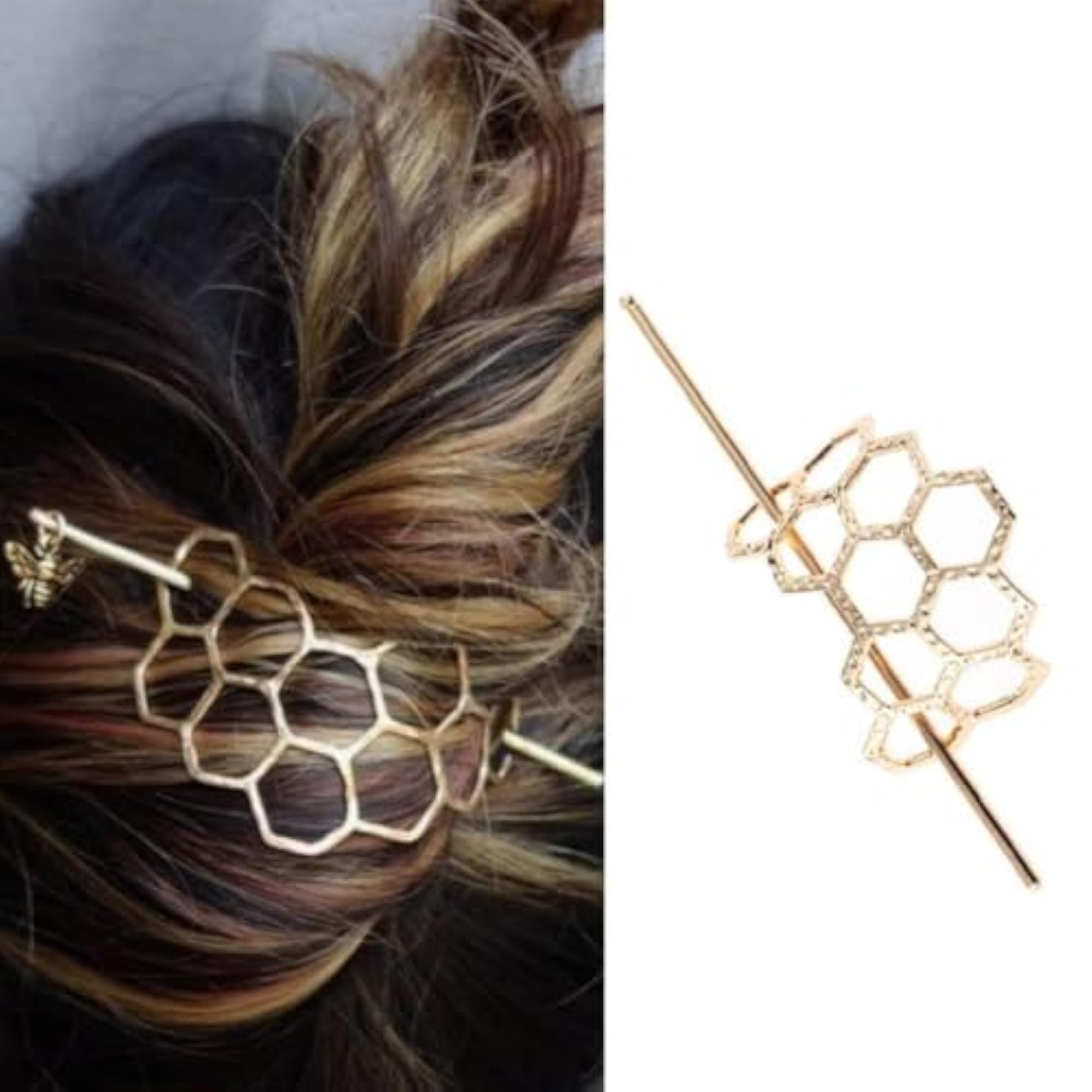 Gold Metal Alloy Geometric Hair Stick Bun Holder
