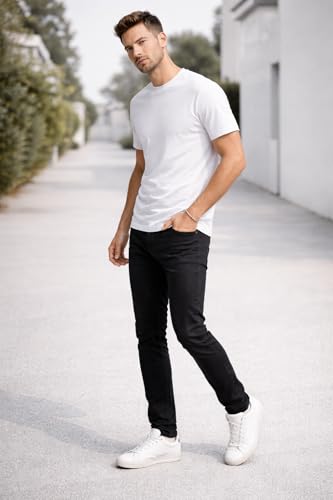 Image of Mens T Shirt Premium Cotton Slim Fit Crew Neck Short Sleeve Casual Basic Tee Soft Breathable Everyday Essential