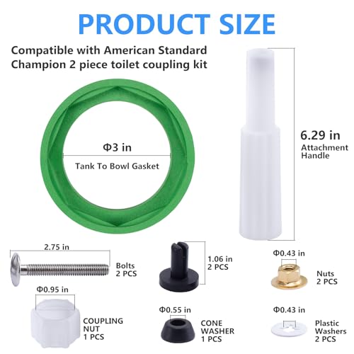 RAINGOWN Toilet Tank to Bowl Gasket Kit for American Standards Toilet Part Champion 4 AS738756-0070A, 3 Inch Toilet Tank Replacement Kit Includes Gasket & Bolt Kit with Handle