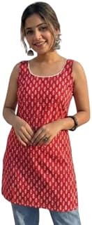 Women’s Cotton Printed Sleeveless Kurti Top | Casual Ethnic Short Kurta for Women & Girls | Summer Wear Lightweight Tunic Top Price In India