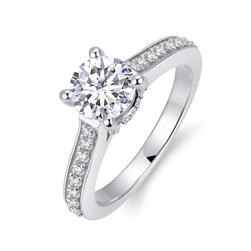 Moissanite Rings 1 Carat Round Brilliant Cut D Color VVS1 Solitaire Moissanite Engagement Rings for Women2