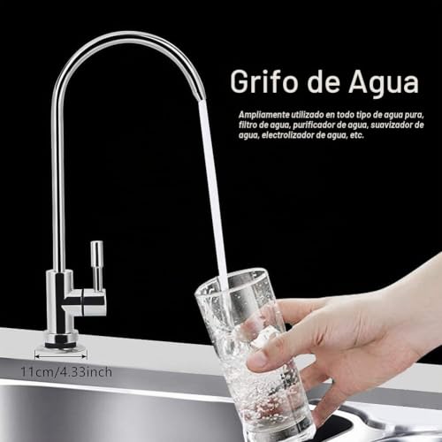 Miniatura 4 de 1 4inch Grifo Giratorio De Acero Inoxidable Del Grifo De Una Sola Manija Plateado Giratorio 360 Con Filtro De Agua Potable Para El Cuello De Ósmosis Inversa