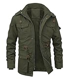 INVACHI Men's Winter Jacket Warm Cotton Military Jackets Fleece Lined Thick Work Cargo Coats with Hooded