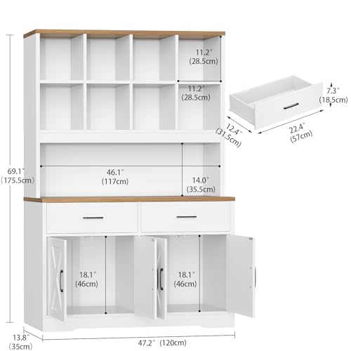 Image of TEENFON Bookshelf and Bookcase, 5 Tier Floor Standing Bookshelves, Large Bookcases with Drawers and Storage Cabinet, 8 Open Storage Shelves and Printer Stand for Study, Living Room, Office