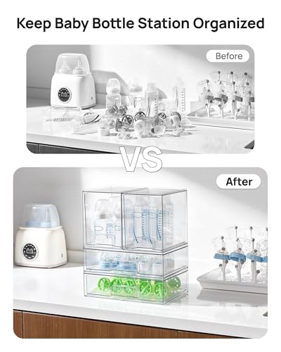 Image of Vtopmart 8 Pack Stackable Storage Drawers Set, Clear Plastic Organizer Bins for Baby Bottle, Beauty Supplies Storage, Ideal for Kichen Countertop, Vanity, Bathroom, Cabinet, Pantry Organization