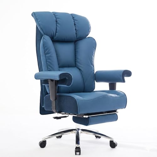 Image of Efomao Big and Tall Office Chair 400lbs - Heavy Duty Executive Desk Chair with Foot Rest & 23 inch Wide Seat - High Back Ergonomic Leather Computer Chair for Heavy People, Home Office, Blue