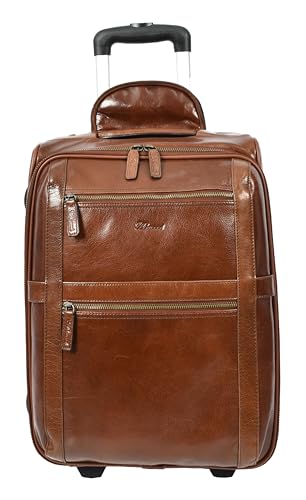 Genuine Leather Wheel-On Cabin Suitcase Chestnut