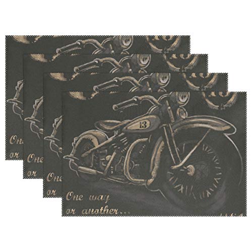 Baihuishop Vintage Boy Motorcycle Placemats Heat-Resistant Washable Table Mats 12 X 18 Inch Placemats For Family Kitchen Hotel Coffee Shop Dinning Restaurant Set Of 6 #TOP14