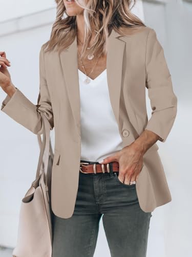 Cicy Bell Damen Langarm Casual Blazer Arbeit Büro Knopf Open Front Jacke Anzug Khaki L