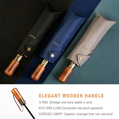 SIEPASA 49/54/62 Inch Windproof Golf Umbrella - Automatic Open/Close, Real Wood Handle - Large Folding Travel Umbrella for Wind, Rain & Sun Protection.(Black/62) by SIEPASA - Image 8