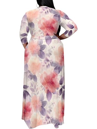 Image of SUZONANA Plus Size Maxi Dresses for Curcy Women Casual Loose 3 /4 Sleeve Long Dress with Belt