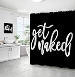 ElizaBath Lush Shower Curtain White Waffle Funny Words Get Naked on Black Background Durable Waterproof Interesting Cute Bath Curtain with Hooks