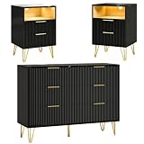 Wumagin Moderne Schlafzimmermöbel 3er-Set - Schwarz