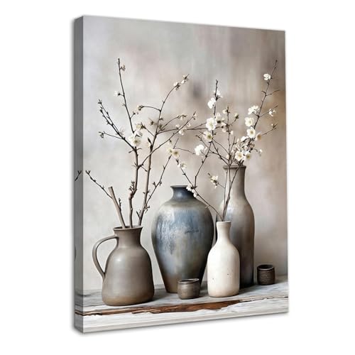 Décor mural fleurs en céramique vintage avec cadre poster rustique 30x40 cm