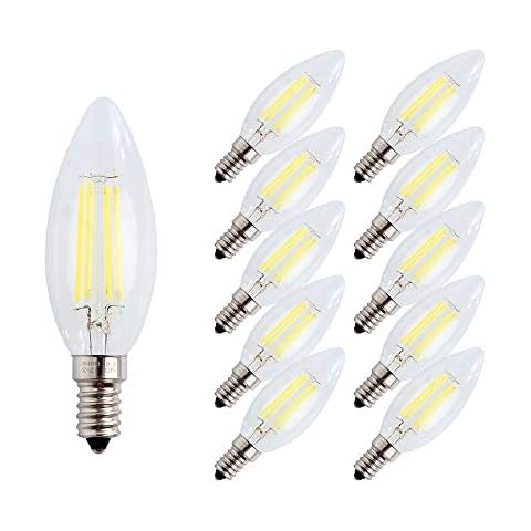 Engeya E14 LED Candle Light Bulb 4W,40W Incandescent Bulbs Equivalent,Small Edison Screw Clear Candle Light Bulb,Non-Dimmable/ AC220-240V/ 400 Lumens/Cool White 6000K,10-Pack Cover