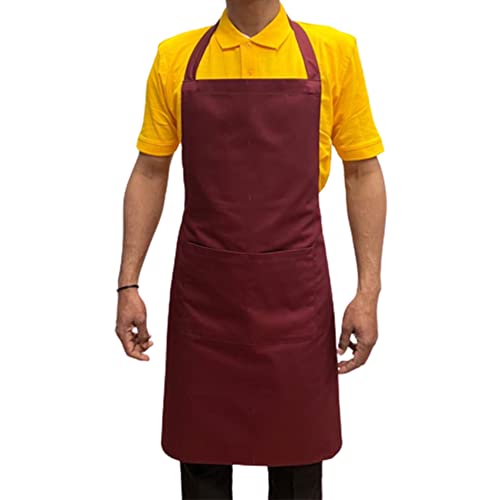 Italbangla Textile Tablier de cuisinier, unisexe, durable, confortable avec poche avant, lavable pour cuisine, bar, restaurant, boucher et restauration, bordeaux, L