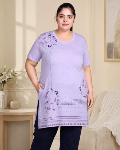 Image of In Love Women's Plus Size Printed Cotton Long-Line T-Shirt with Pocket | Cotton fabric - soft longline T-shirt with easy plus-size fit