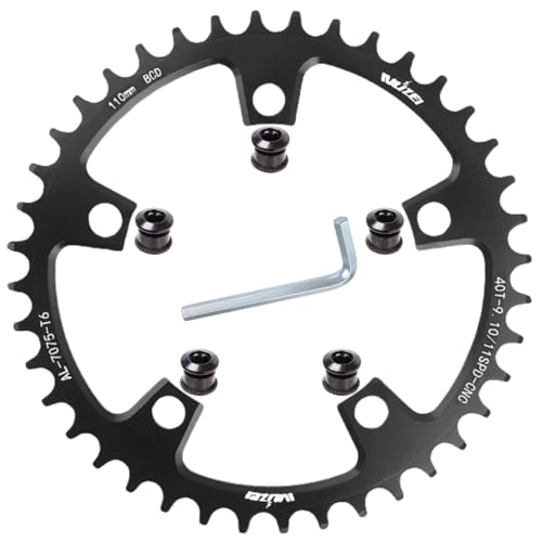 goucrro Corona 110/130 BCD 36/38/40/42/44/46/48/50/52/54/56/58/60T, corona rotonda stretta per bicicletta pieghevole con 5 viti per bici da strada pieghevole (nero, 110BCD-40T)