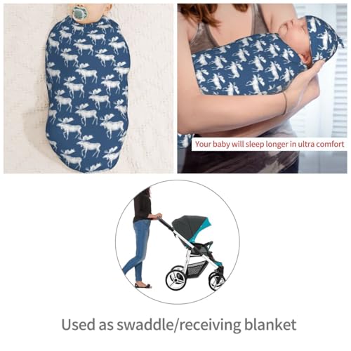 Image of Painting Mooses Newborn Swaddle Blankets Hat Sets Soft Baby Receiving Blanket Swaddle Sack for Baby Shower Infant Boy Girl Gift