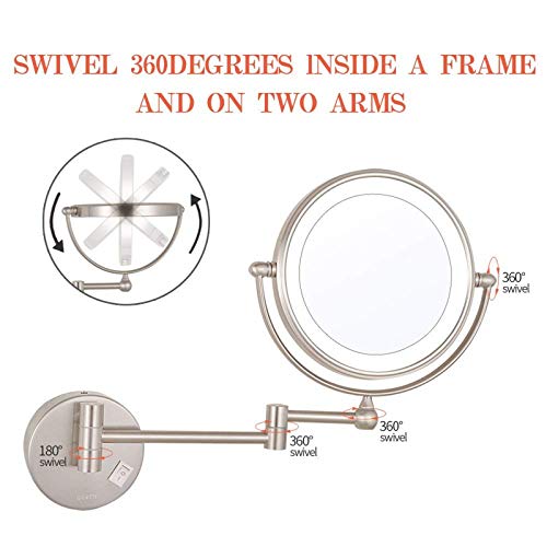 Miroir LED grossissant 10X mural pivotant double face