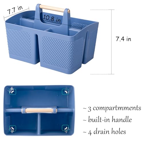 Image of Plastic Shower Caddy, Portable Shower Basket with Handle, Dark Blue