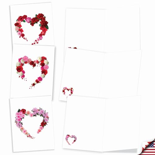 Image of The Best Card Company - 20 Cute Boxed Cards (4 x 5.12 Inch) - Assorted Blank Set (10 Designs, 2 Each) - Heart Blooms AM3180OCB-B2x10