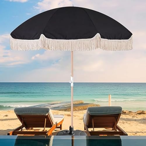 Sombrilla de patio de 2,4 m impermeable con flecos elegantes y protección solar UV total para jardín 3