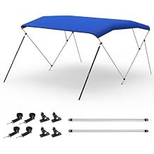 Bimini Top Boat Cover, 900D Polyester Canopy Waterproof and Sun Shade, Includes Storage Boot, 2 Support Poles, 4 Straps,
